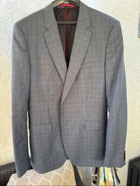 Hugo Boss Light blue and Gray Micro-Check Blazer.